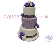  3 Tier Purple & White Tower Wedding Cake